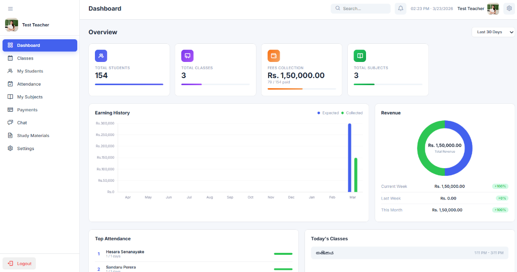Synex Tutor Dashboard Preview
